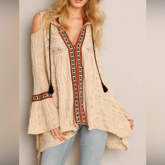 Free People - crochet, cold shoulder, tassel tunic, M - Picture 3 of 11
